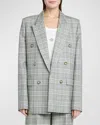 Stella Mccartney Check Double-breasted Oversized Jacket In Blue Ivory