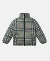 Stella Mccartney Check Lining High-neck Puffer Coat In Gray