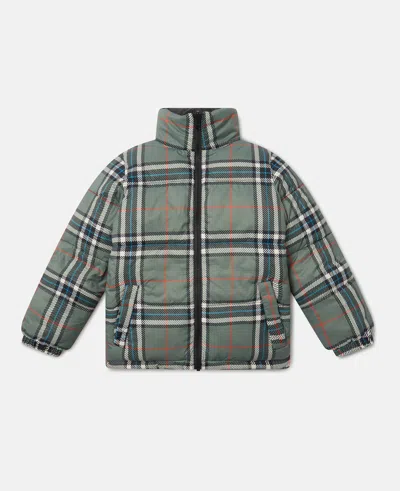 Stella Mccartney Check Lining High-neck Puffer Coat In Gray