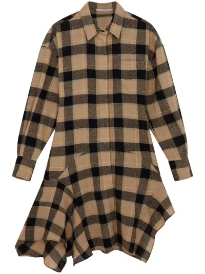 Stella Mccartney Check-pattern Wool Shirt Dress In Neutrals