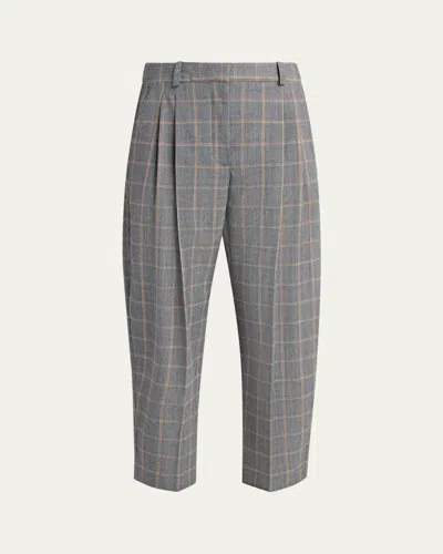 Stella Mccartney Check Tapered Barrel-leg Crop Trousers In Gray