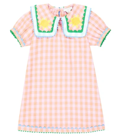 Stella Mccartney Kids' Checked Cotton Dress In Rosa/arancio