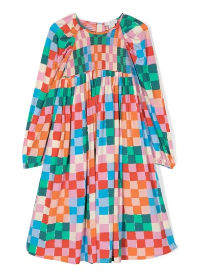 Stella Mccartney Kids' Checked Long-sleeved Dress In Pink
