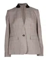 Stella Mccartney Checked Stand Collar Blazer In Brown Wool In Brown