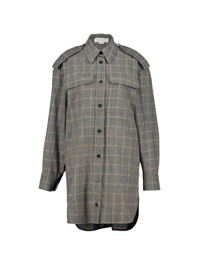 Stella Mccartney Check-pattern Epaulette Shirt Mini Dress In Green