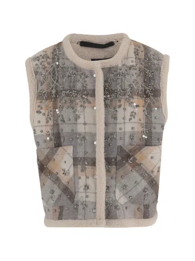 Stella Mccartney Check-pattern Floral-embroidered Vest In Multi