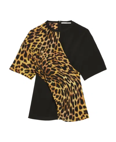 Stella Mccartney Cheetah Print Panel T-shirt In Black