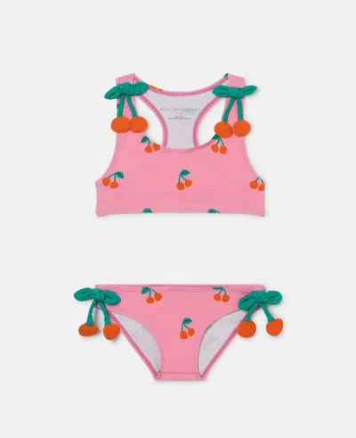 Stella Mccartney Cherry Print Poly Bikini W/appliqué In Pink