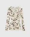 Stella Mccartney Cherry Print Mesh Long Sleeve Top In Multi
