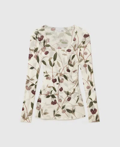 Stella Mccartney Cherry Print Mesh Long Sleeve Top In Cream