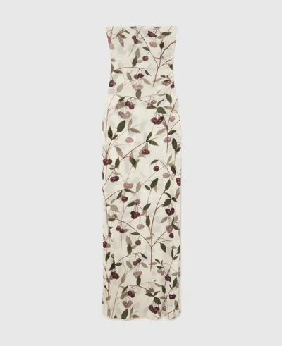 Stella Mccartney Strapless Ruched Printed Stretch-mesh Maxi Dress In Cream