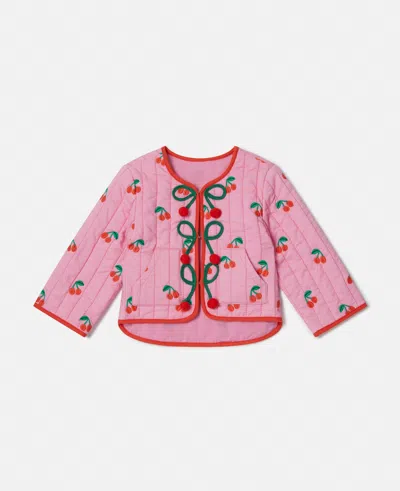 Stella Mccartney Babies' Cherry Print Quilted Jacket In Pink