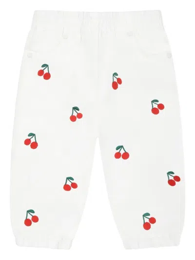 Stella Mccartney Babies' Embroidered Cotton Gabardine Pants In White
