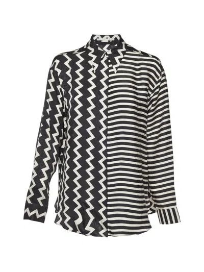 Pre-owned Stella Mccartney Chevron And Stripes-print Long-sleeve Silk Shirt In Black