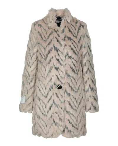 Stella Mccartney Chevron Pattern Faux-fur Coat In Brown