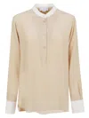 Stella Mccartney Contrast Collar Shirt Long Sleeve Pleat In Brown