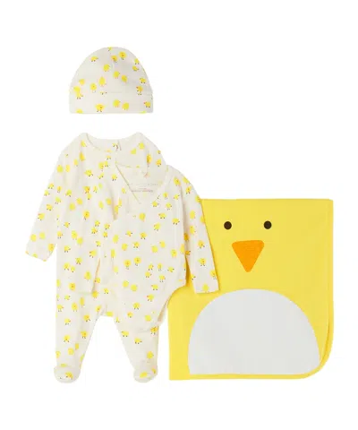 Stella Mccartney Baby White & Yellow Chick Pattern Romper Set In 101mc White Yel