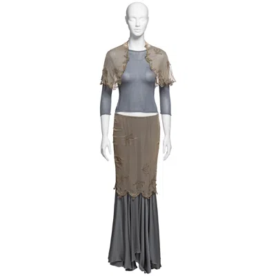 Pre-owned Stella Mccartney Chloé By  Layered Skirt, Knit Sweater & Beaded Capelet, Ss 1999 In Gray