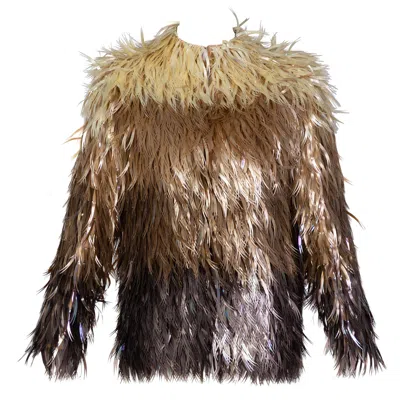 Pre-owned Stella Mccartney Chloe  Metallic Ombré Plastic Vegan Feather Coat Runway F/w 2000 In Brown
