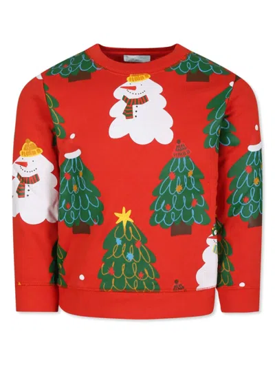 Stella Mccartney Kids' Christmas-print Organic-cotton Sweatshirt In Red
