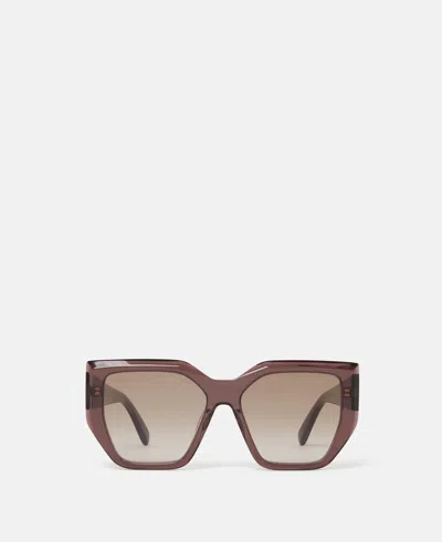 Stella Mccartney Chunky Square Cat-eye Sunglasses In Glossy Dark Chocolate And Gold