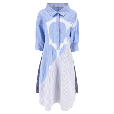 Pre-owned Stella Mccartney Circle-print Striped Cotton Shirt Dress In Purple