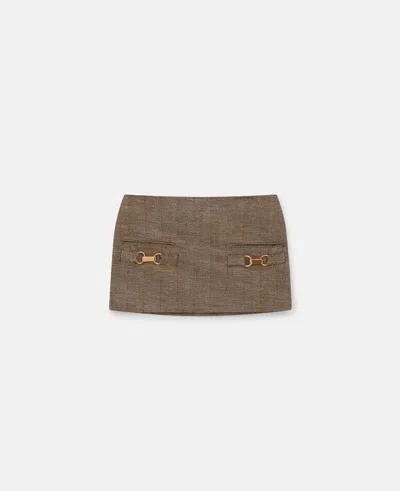 Stella Mccartney Clasp-embellished Mid-rise Mini Skirt In Chestnut Herringbone