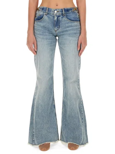 Stella Mccartney Clasp-embellished Low-rise Flared Jeans In Denim
