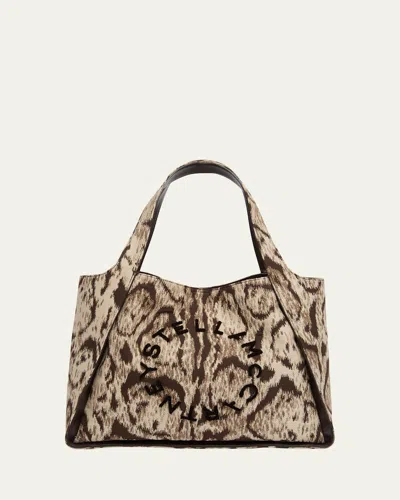 Stella Mccartney Cloud Leopard Jacquard Logo Tote Bag In Brown