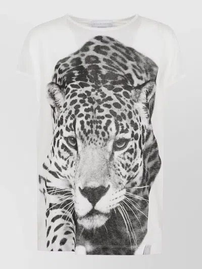Stella Mccartney Cloud Leopard Motif Round Neck T Shirt In White