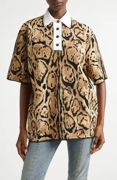 Stella Mccartney Cloud Leopard Polo Sweater In Brown
