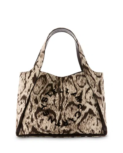 Stella Mccartney Clouded Leopard Jacquard Logo Tote In Neutral