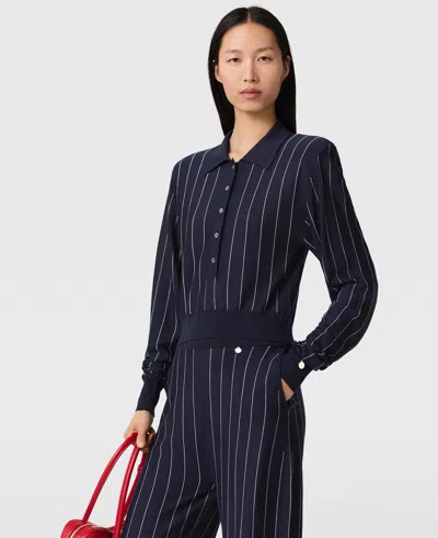 Stella Mccartney Collared Pinstripe Long Sleeve Top In Navy