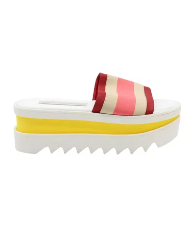 Stella Mccartney Color Block Platform Slides In White Faux Leather