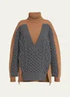 Stella Mccartney Paneled Wool Turtleneck Sweater In 2425 Camel Grey