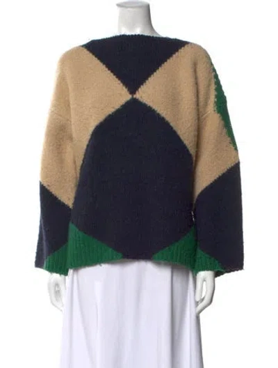 Pre-owned Stella Mccartney Colorblock Pattern Crew Neck Sweater In Blue