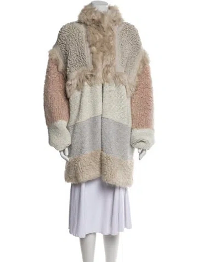 Pre-owned Stella Mccartney Colorblock Pattern Faux Fur Coat In Neutral