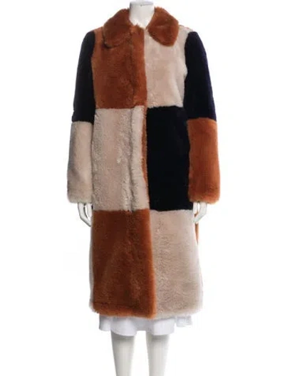 Pre-owned Stella Mccartney Colorblock Pattern Faux Fur Coat In Orange