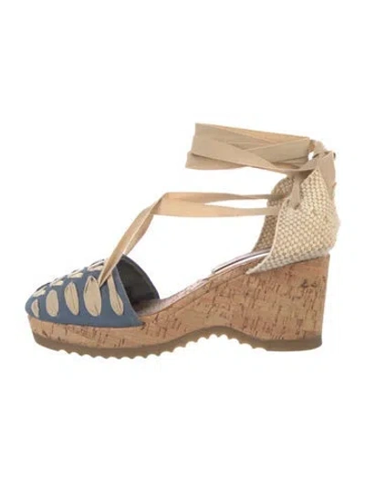 Pre-owned Stella Mccartney Colorblock Pattern T-strap Pumps In Blue