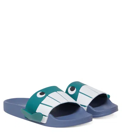 Stella Mccartney Kids' Colorblocked Slides In Blue
