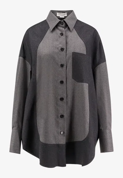 Stella Mccartney Colorblocked Wool Shirt In Gray