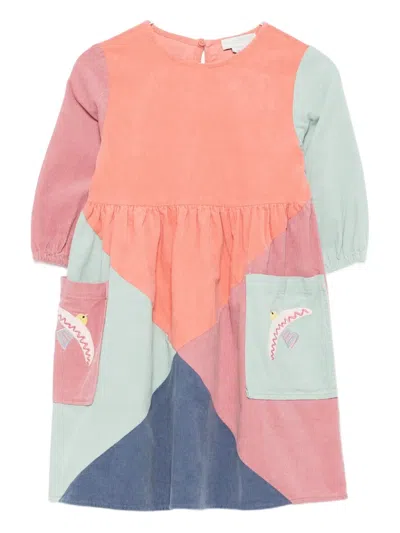 Stella Mccartney Kids' Colour-block Embroidered-pockets Casual Dress In Orange