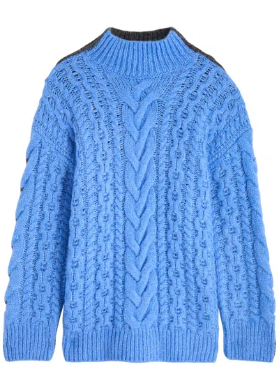 Stella Mccartney Oversized Fit Two-tone Cable Knit Sweater In Blue