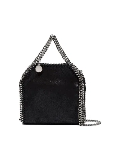 Stella Mccartney Compact Black Faux-leather Shoulder Bag With Chain-link Accents