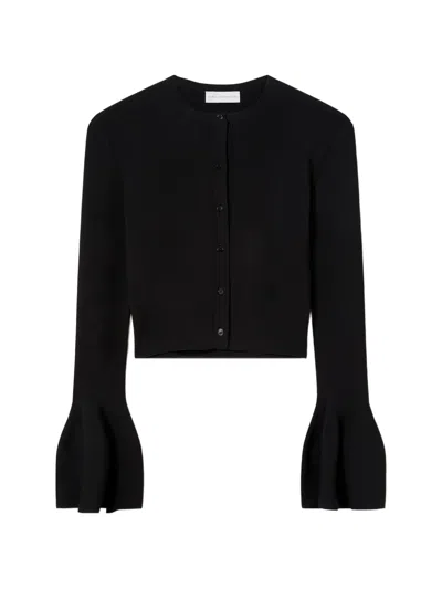 Stella Mccartney Compact Knit Bell-sleeve Cardigan In Black