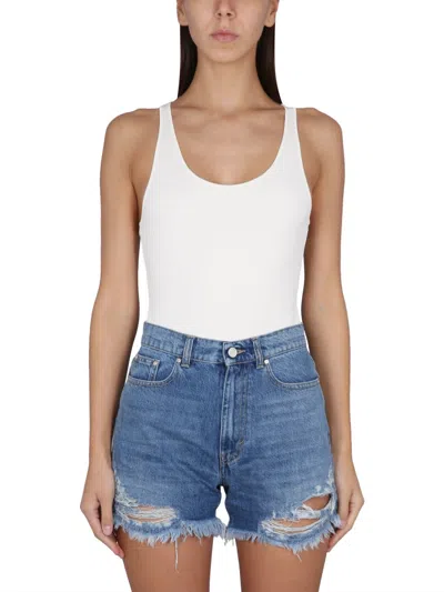 Stella Mccartney Knit Bodysuit Racerback Scoop Neck Wide In White