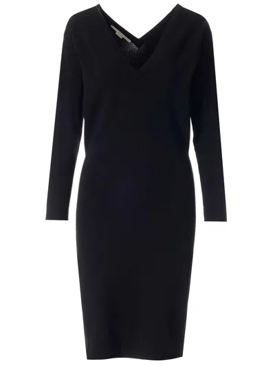 Stella Mccartney Knee-length V-neck Dress Long Sleeves In Black