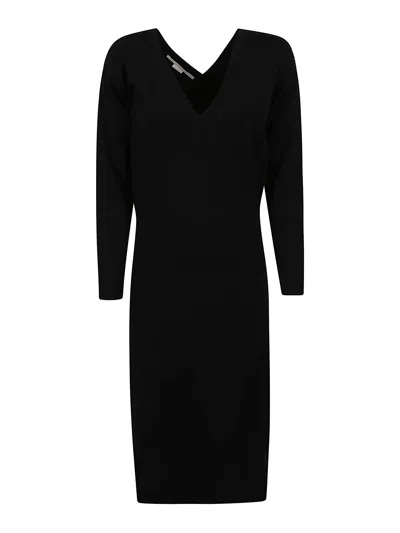 Stella Mccartney Knee-length V-neck Dress Long Sleeves In Black