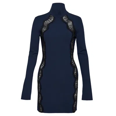 Stella Mccartney Compact Knit Lace Detailed Dress In Blue