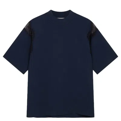 Stella Mccartney Compact Knit Lace Detailed Top In Blue